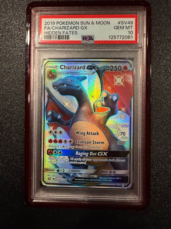 2019 POKEMON SUN & MOON HIDDEN FATES #SV49 FULL ART/CHARIZARD GX PSA 10